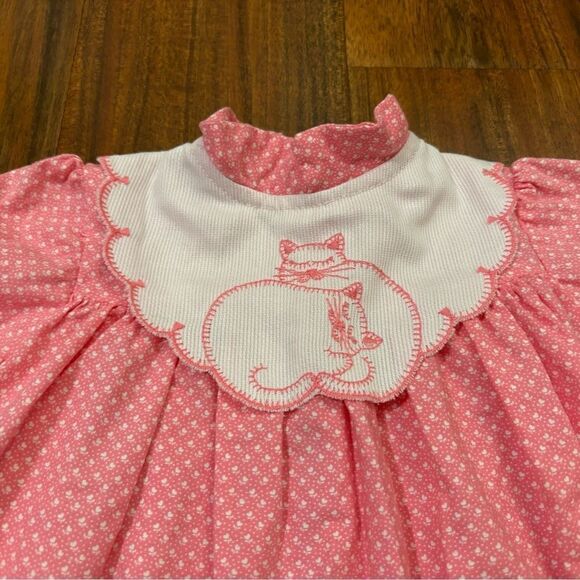 Polly Flinders vintage pink floral embroidered cat long sleeve dress - Picture 3 of 4